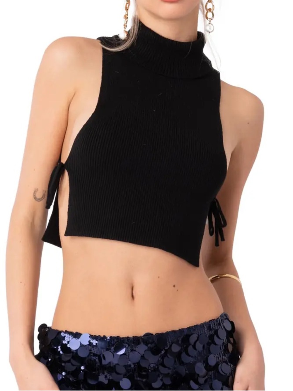 Edikted Black Ribbed Turtleneck Sweater Crop Top